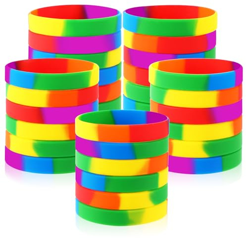 JUNEBRUSHS Regenbogen Silikonarmband, 30 Stück Regenbogen Armband Einschulung Armbänder Notfallarmband Pride Armband Regenbogen Deko Party Gastgeschenke Preise