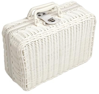 Colcolo Picknickkorb, Weidenkorb-Organizer mit Griffen, Retro-PP-Weidenkoffer für Camping, Hochzeit, Weiß, XL