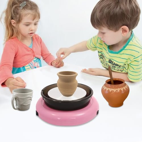 UYRTOY Mini Töpferscheibe,60W Keramikradmaschine mit 15cm Durchmesser 180rpm Einstellbarer Geschwindigkeit Keramikradmaschine für Kinder,Geeignet für Anfänger und Enthusiasten (Rosa)