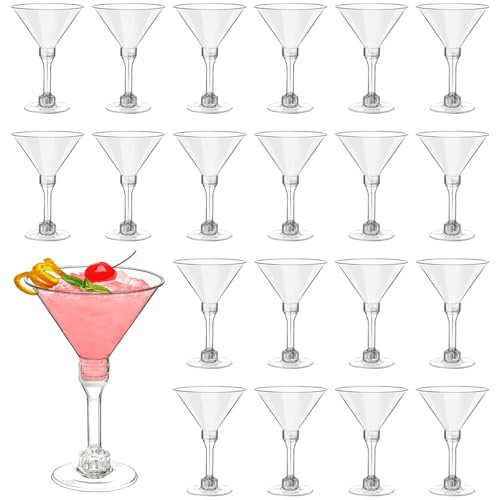 KUIZHEN Plastic Martini Glasses, 22 Pack Martini Glasses 7OZ Reusable Cocktail Glasses Clear Party Cocktail Glasses for Wedding Birthday Garden Christmas Picnic Parties