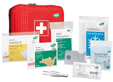 WERO Erste-Hilfe-Set Fahrrad BikeBag | Kompakt & leicht, Strapazierfähige Tasche, Gürtelschlaufe, Für Stürze & Schürfwunden, Notfallset für Bike-Touren
