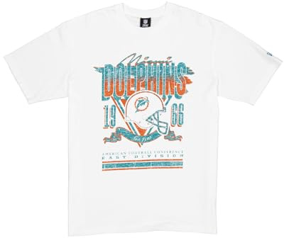 Miami Dolphins Unisex NFL Oversized T-Shirt Screent Print Distressed Team Graphic Miami Dolphins White T-Shirt