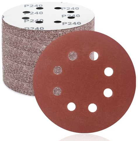 FEIHU 50 Pezzi Dischi Abrasivi 125mm, Carta Vetrata Abrasiva 8 Fori per Levigatrice Orbitale: Grana 240