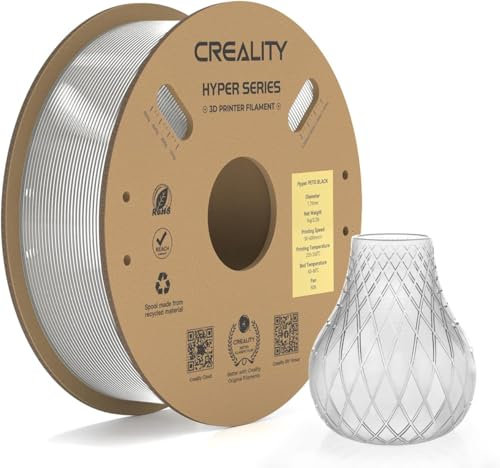 Creality Hyper PETG Filament 1.75 mm, Hochgeschwindigkeits PETG 30–600 mm/s 3D Drucker Filament PETG, Maßgenauigkeit ± 0.03 mm, Passend für die Meisten 3D-Drucker, 1 KG (2.2 lbs) Spule (Transparent)