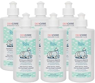 Deacare Baby KIT 6 DETERGENTE BIBERON TETTARELLE E CIUCCI con Enzimi di Origine Naturale, Senza Profumo, Detersivo Biberon, Rimuove Residui Cibo e Sanitizza, Dermatologicamente Testato - 6x400ml