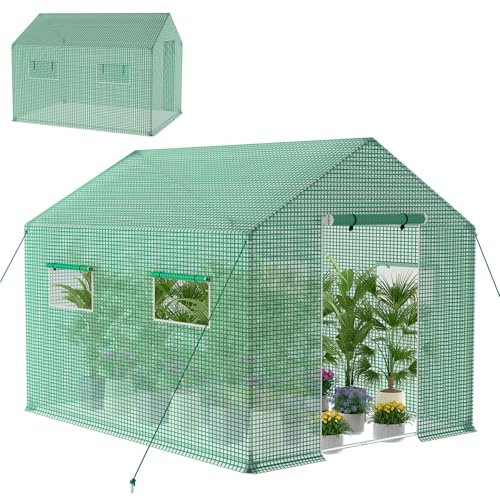 Froadp Gewächshaus 3x2x2 m Tomatenhaus Frostschutz Foliengewächshaus mit Fenster 6 ㎡ Winterfest Pflanzenhaus aus Verzinktes Rohr Greenhouse Treibhaus für Garten Pflanzen Gemüse, Grün
