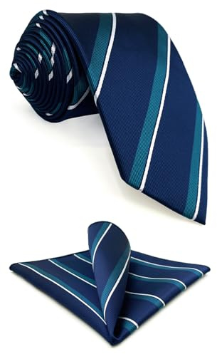S&W SHLAX&WING Set de Corbata y Pañuelo de Bolsillo Rayado Azul Marino para Hombre Negocios para Traje Delgada 6cm