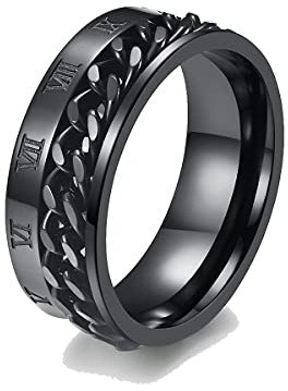 Herrenringe, 8 mm Drehringe für Männer, Angstlinderungszubehör, Edelstahl, römische Ziffernkette, drehbarer Ring, Partyschmuck