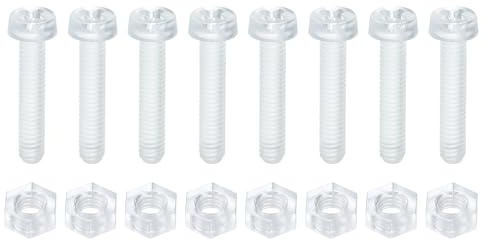 sourcing map Kit di 8 viti in acrilico trasparente, M4 x 20 mm, a testa tonda, con dadi esagonali, bulloni e dadi, kit per accessori per macchine, apparecchiature elettroniche, artigianato fai da te