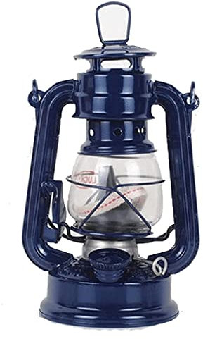 YUEKOPOU Petroleumlampe Öllampen Feine Öllampen Vintage Metall Glasschirm Petroleumlampe Hängende Sturmlampe Outdoor Camping Lampe Öllampe Laterne(Dark Blue,31cm/12in)