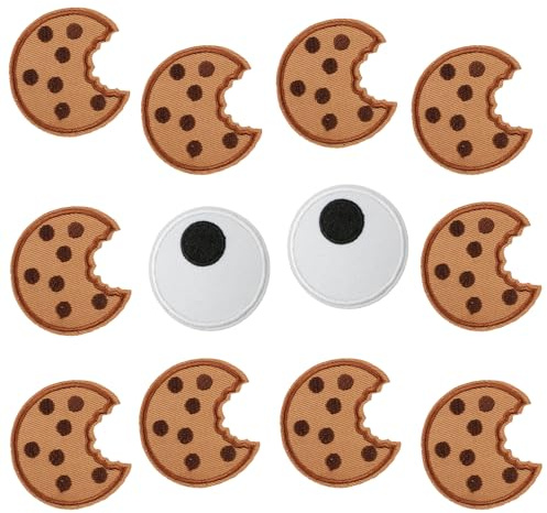 12 Stück Aufnäher zum Aufbügeln,Keks Aufnäher,Krümelmonster,Krümelmonster Kostüm,Cookie Monster,Cookies Kekse,Lustige Keksaugen-Muster,zum Aufnähen Karneval Patches,für Kleidung,Hüte,Rucksäcke,Schuhe