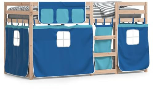 Xichuzi Etagenbett mit Vorhängen Blau 80x200 cm Massivholz Kiefer, Bett, Bettgestell, Jugendbett, Schlafzimmer Bett, Bed Frame -3283899