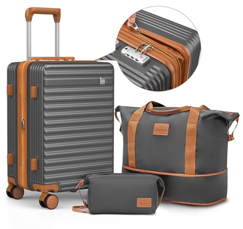 Joyway Hartschalen Koffer Set 3 Stück,Handgepäck Reisekoffer 4 Rollen Leicht, Rollkoffer mit Trolley und TSA-Schloss, S, 35L+30L,Grau