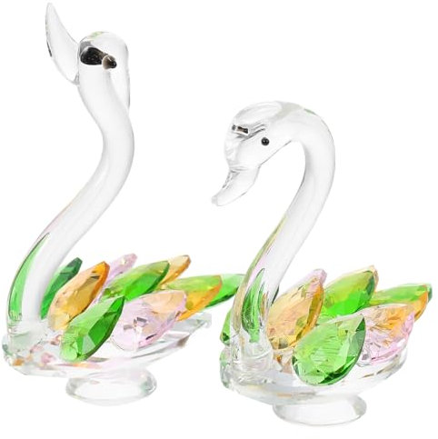 GOOHOCHY 2pcs Crystal Swan Statue Home Decor for Bedroom Swan Figurine Retro Ornament Accessories