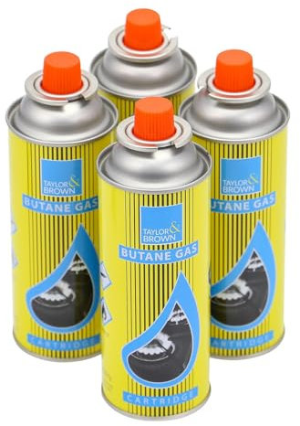 Taylor & Brown Butane Gas Bottles, Portable Gas Refill for Camping Stoves, BBQ, Blowtorch, Gas Heater, Weed Burner, Gas Torch & Outdoor Cooking, High-Performance Gas Canisters (4 Pack)