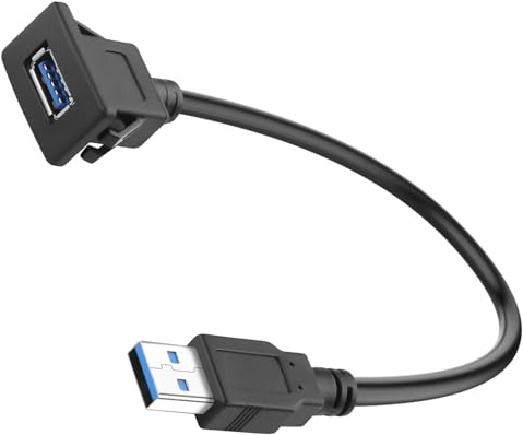 QIANRENON 5Gbps USB3.0 Rechteckig Snap on Montage Adapter Kurzes Kabel USB3.0 Stecker auf Buchse Eingebettet Feste Mount Daten Aufladen Anschluss 5V/2A, für Desktop Armaturenbrett Panel, 30cm/11.8in