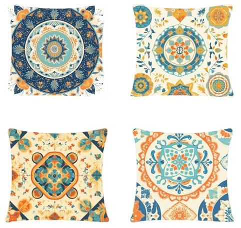 Jqynn 4 Stück Outdoor Kissen 80x80cm Samt Material Balkon Dekoration, Outdoor Kissen Farbe Datura Doppelseitiger Druck, Sehr geeignet für Camping im Freien Garten Bank Terrassen Auto Dekorationjy-104