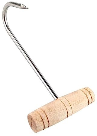MUCKLILY 1pc Stainless Steel T Hook with Wooden Handle for Meat Processing Butchering Hanging for BBQ Drying and Smoking Easy to Clean