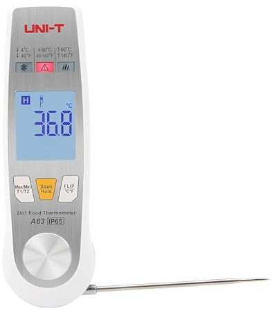 UNI-T Uni-trend A63 Thermomètre alimentaire 2 en 1 haute précision/mesure de température infrarouge et sonde/détection de la température du café et des aliments