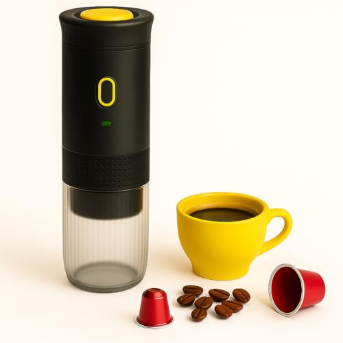 Duckdik Macchina da caffè espresso portatile 3 in 1, auto-riscaldabile 20 bar, compatibile con capsule piccole o grandi e caffè macinato, batteria ricaricabile USB, per viaggi, campeggio (Nero)