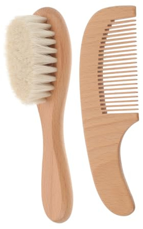 BESPORTBLE Set de Brosses pour Bébé Peigne en Bois Solide, Brosse Douce pour Cuir Chevelu, pour Soins Lors Toilette et Baby Showers