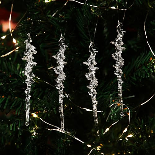 BERMRO 30pcs Acrylic Icicles Ornaments Christmas Tree Decorations Winter Pendant Icicle Christmas Hanging Decoration for Christmas Tree DIY Decorations Pendant Bulk (Clear)