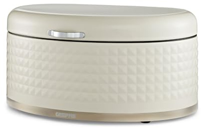 GEEPAS Argyle Bread Bin 9L | Carbon Steel Container with Flip-Open Lid & Easy-to-Lift Lid Handle | Easy Clean Design Preserves Loaves Fresh Longer | Shields from Dust Mites | Storage Box Cream