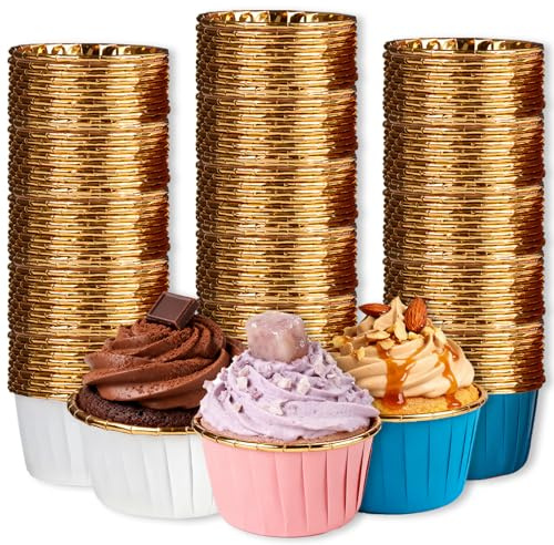 150 Pcs Cupcake Cases, Greaseproof Foil Baking Cups Paper for Baking, Thick Muffin Cases Paper Household Oven Birthday Wedding Party Muffins Pastry Molds