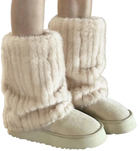 XINCHIA Faux Fur Leg Warmers for Women Furry Warm Boot Covers Raves Night Out Thermal Leg Sleeves Fuzzy Boot Cuff Sleeves Winter Cold Weather Costume Leg Gaiters for Christmas Party Costume