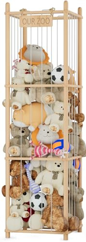 Estante de almacenamiento para juguetes de peluche, estante grande de madera con compartimentos, organizador para habitación de los niños, sala de estar y dormitorio