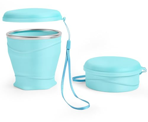luvtree Tasse de voyage pliable en silicone avec couvercle anti-poussière, 8,8 Oz/260ml, sans BPA, portable, réutilisable pour camping, pique-nique, voyage, bureau (Bleu clair)