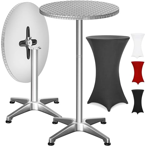 Casaria® 2in1 Stehtisch mit Husse Klappbar Höhenverstellbar 70 cm / 115 cm Hoch Alu Rund Ø60 cm Wetterfest Outdoor Bistro Party Biertisch Anthrazit