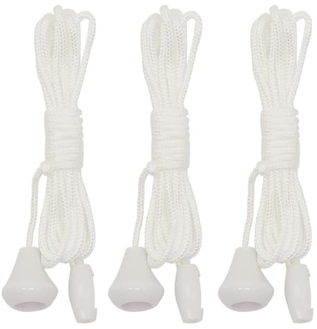 VNIDJGB 3 Pcs Pull Cord Light Switch Bathroom,Durable Nylon Bathroom Pull Cord Ceiling Switch,White Switches Replacement,Nylon Standby for Shower,Bedroom,Ceiling Switches(1.5m)