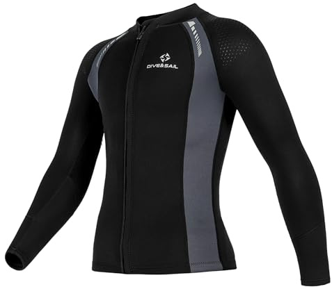 Lynqeeh våtdräktstoppar, 3 mm neopren våtdräktstopp med dragkedja framtill för kvinnor och män, helärmad, dykning, surfing, simning och vattensport, nylonmaterial (grå, 3XL, hane)