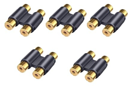 JZK 5X Coupleur Audio 2 RCA Femelle vers 2 RCA Femelle, Adaptateur RCA Double plaqué Or pour rallonger Un câble Audio/vidéo, Caisson Basses, amplificateur, Platine Vinyle, récepteur Home cinéma