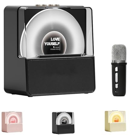 Generisch Macchina for Karaoke con Microfono Wireless, Mini Cassa Bluetooth Portatile for Bambini e Adulti, Altoparlante for Cantare a Casa, Regalo Compleanno Giochi Bambina(Black+1microphone)