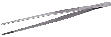 Faude Küchenpinzette 30cm - als Wende-, Anrichte-, Grillpinzette, hochwertigste Verarbeitung, Edelstahl, optimale Spannung, abgerundete Pinzette gerade 30cm,