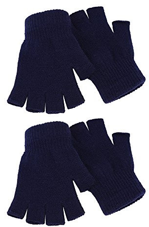 SATINIOR 2 Paar Unisex Halbe Fingerhandschuhe Winter stretchy Stricken Fingerlose Handschuhe in Gemeinsamen Größe (Navy blau)