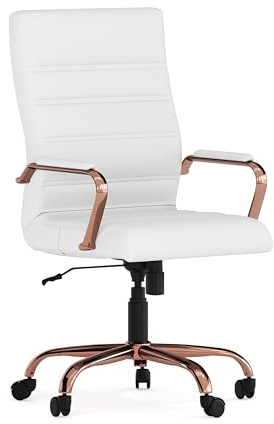 Flash Furniture Chefsessel, Drehstuhl, weißes Leder, rotgoldfarbenes Gestell, 69 x 66 x 109 cm (B x T x H)