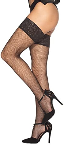 Fishnet Stockings, Fishnets Thigh Highs, Sexy Tights, Hold-ups, Stay ups (Made in Italy) by VienneMilano (Black, Small)