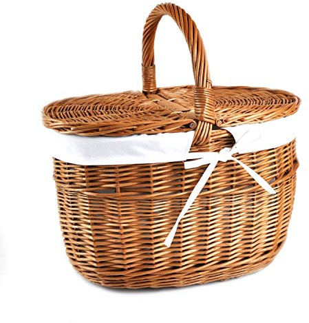 MyBer® Korb Picknickkorb Tragekorb Einkaufskorb mit 2 Deckeln Weidenkorb Weide geflochten braun K12-027-SW