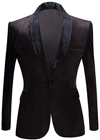 PYJTRL - Giacca da Uomo in Velluto (42, Black)