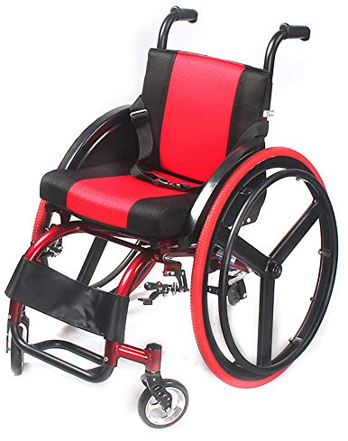 YZJJ Rollstuhl, Aluminium, Tragbar, Klappbar, Express, Ultraleicht, Faltbar, Selbstantrieb, Sitzbreite 38cm, Rot und Schwarz