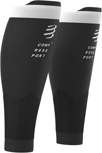 COMPRESSPORT Calf Compression Sleeve – R2V2 – Muscle Protection, Performance and Recovery for Sports – Ultralight and Anti-Fatigue – Running, Cycling, Trail and Triathlon, Black