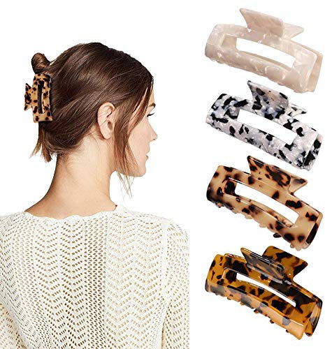 HAYHOI 4PCS Haarklammern, Zelluloid Französisch Schmetterling Kiefer, Schildpatt Grip Pin Klemme -Leopard Print Stilvolle Haarschmuck für Frauen Mädchen Dickes dünnes lockiges glattes langes Haar