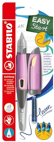 STABILO - Ergonomischer Schulfüller für Rechtshänder - EASYbirdy Pastel | Standard-Feder M, soft pink/apricot, inkl. Patrone, inkl. Einstellwerkzeug