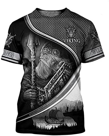 BBYOUTH Norse Mythology T-Shirt Für Männer Roman 3D-Tuff-Viking Tattoo 2021 Sommer Kurzarm (US-Größe),Odin,XXL