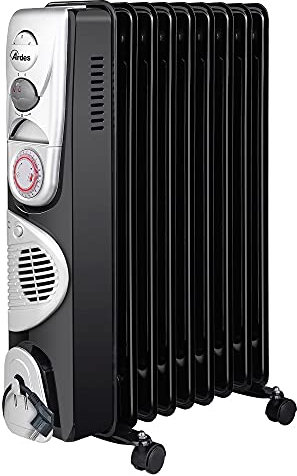 Ardes AR4R09BTTE OILO 9TT Radiatore a Olio Elettrico 9 Elementi Riscaldanti, Timer, 3 Potenze, Ventilazione Turbo, con Ruote, 2500 W Nero e Silver