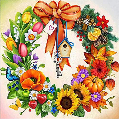Pentoa Diamond Painting Blume Set Zubehör, Diamant Painting Bilder Kranz, Full DIY Crystal Strass Stickerei Home Wand Decor Gemälde Kreuzstich Diamond Wall Dekoration 35×35cm