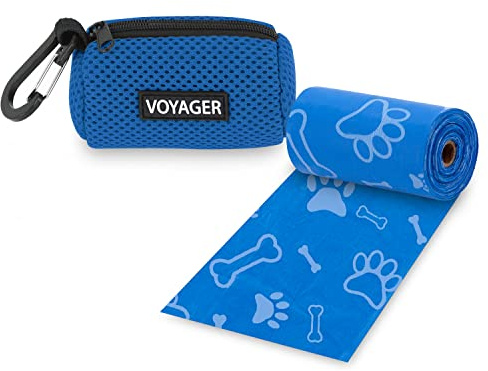 Best Pet Supplies Dog Poop Bag Holder Leash Attachment with Reusable Dispenser for Travel, Walking, Park, and Outdoor Use, Durable with Clip-On - Royal Blue, Mesh Dispenser w/15 Bags
